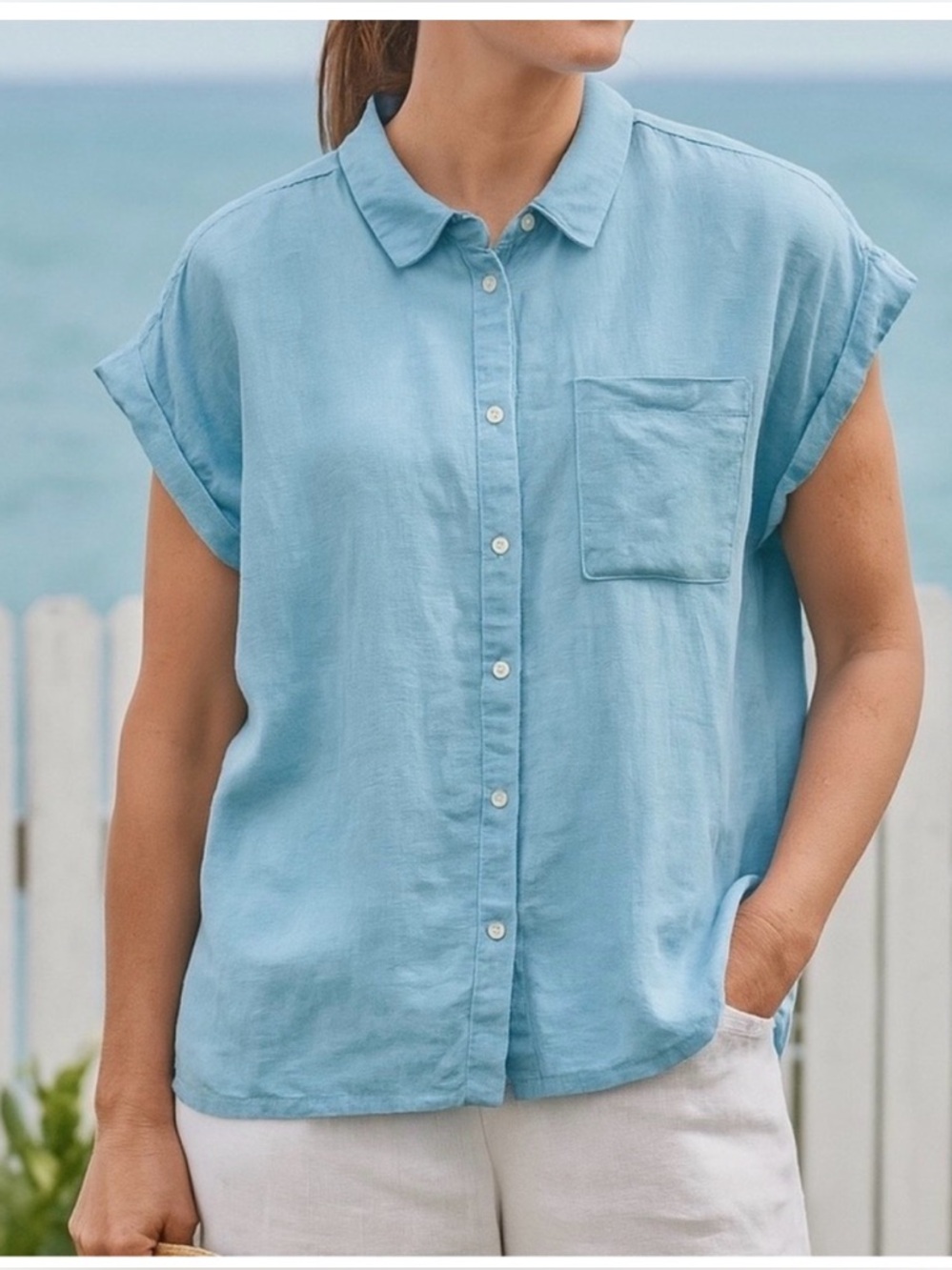 Orvis Sky Blue Short Sleeve Button-Front Shirt